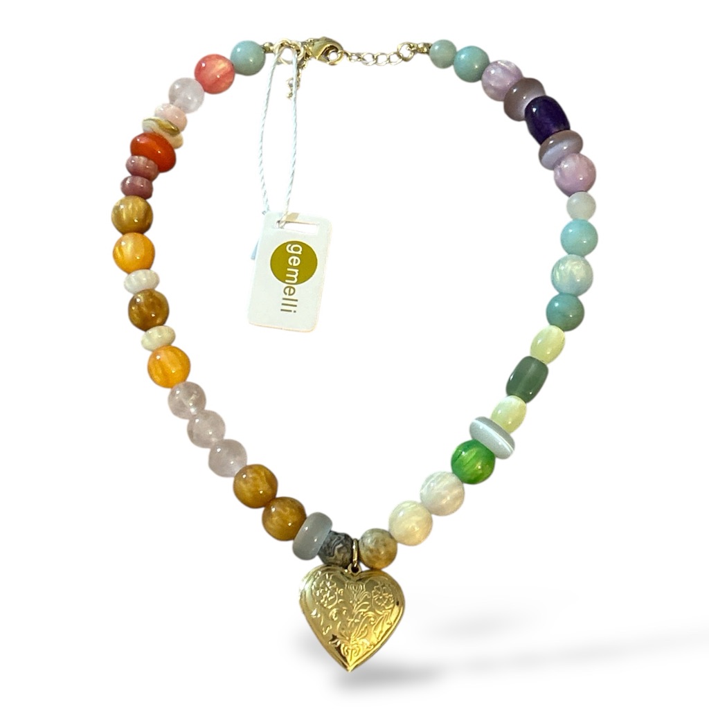 Nwt Gemelli Heart Locket Gemstone Necklace